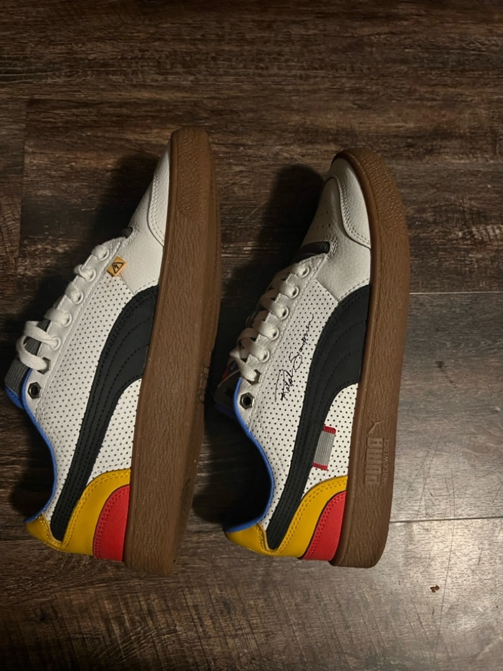 Puma White Low-Top Sneaker with Black Formstrip and Brown Gum Sole - Picture 4 of 5